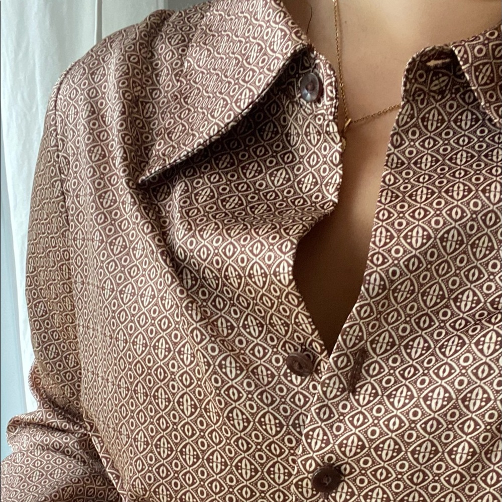 VINTAGE Brown Patterned Blouse -Size 12